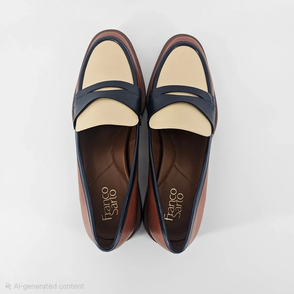 Franco Sarto Edith Penny Loafers Womens 10 Brown Navy Colorblock Preppy NWOB
